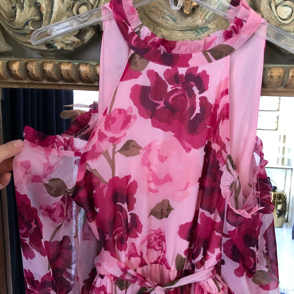 Pink Floral Off Shoulder Midi Dress - Picture 11 of 12